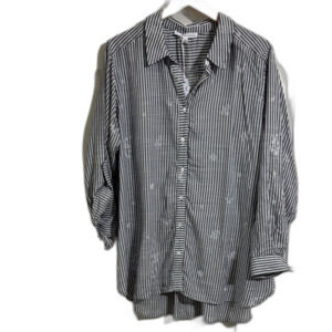 NWT Jane and Delancey Striped Black and White Floral Print Button Down Shirt 1X